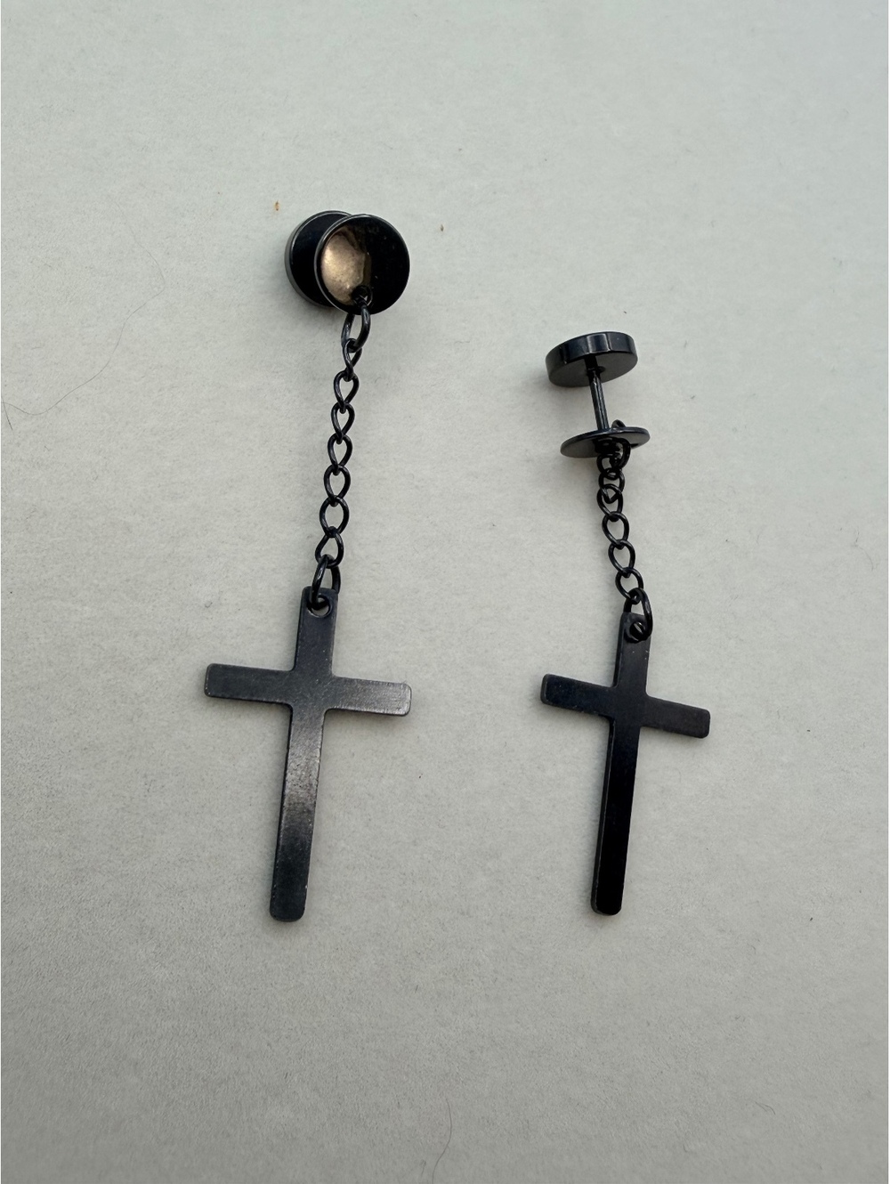 Black cross dangle stud earrings